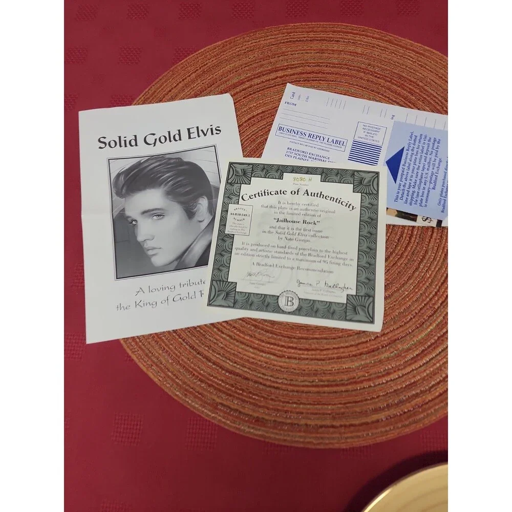 Bradford Exchange Jailhouse Rock Solid Gold Elvis Plate With #8080 H With COA